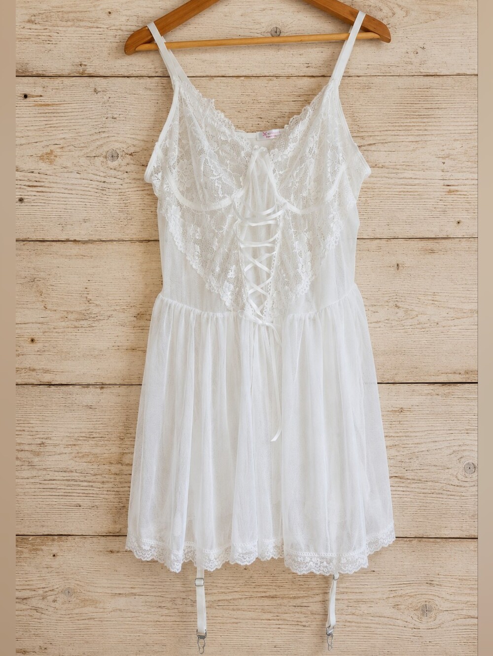 NWT Avid Live White Lace Babydoll Chemise with Garter Straps Size 3XL